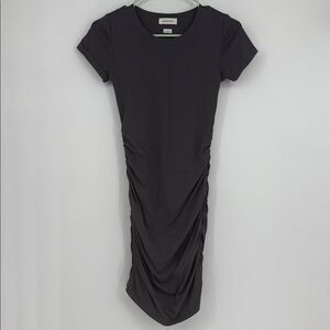 Babaton Ruched Bodycon T-Shirt Dress Size Small Gray Stretch Casual Minimalist